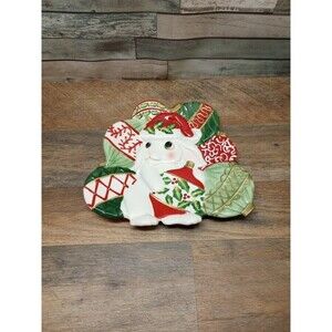 2004 Fitz and Floyd Essentials Canape Christmas BUNNY BLOOMS Plate Wall Hanging